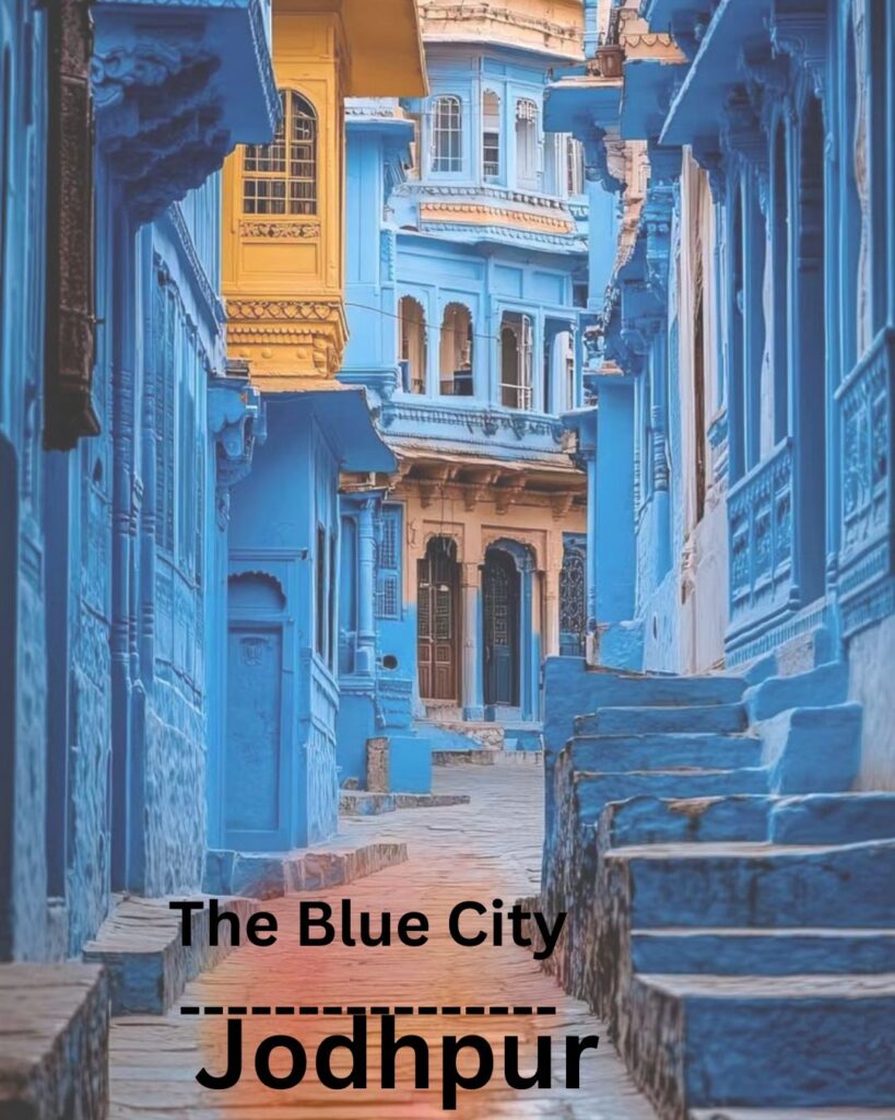 Blue City Jodhpur featuring blue-painted houses beneath Mehrangarh Fort in Rajasthan