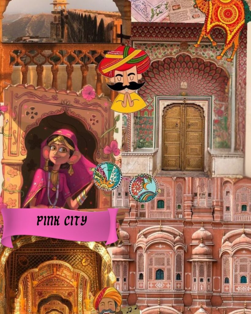 Jaipur collage highlighting iconic landmarks, old city streets and royal heritage of the Pink City